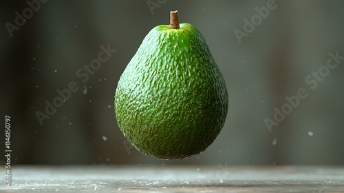 Ultra-realistic avocado with creamy texture and perfectly intact seed on a light gray background photo