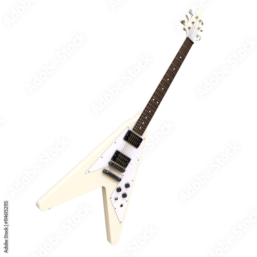 3d render white guitar v with transparent background