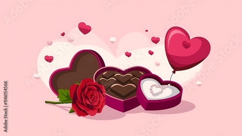 Romantic Valentine's Day Gift of Chocolate and a Rose