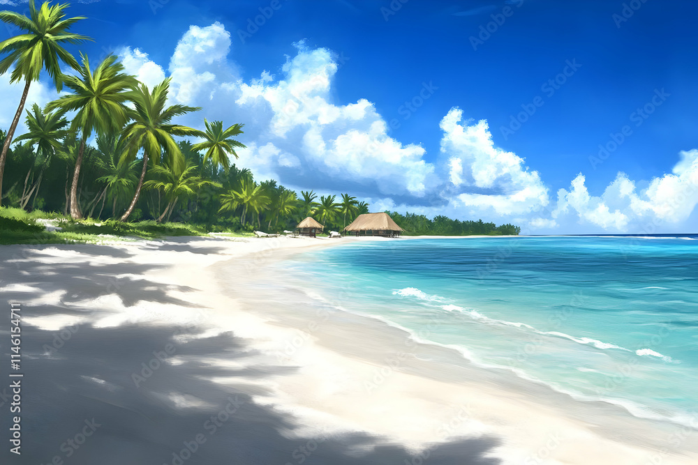 Obraz premium Tropical Beach Paradise Illustration