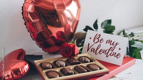 Romantic Valentine's Day Gift with Chocolates, Balloons, and Roses