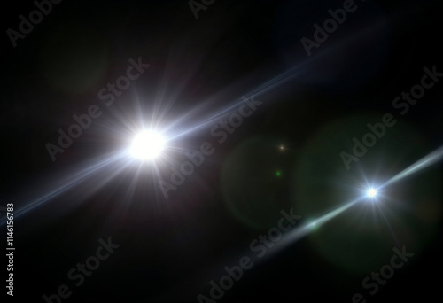 Black background radiant light streaks, Optical Flare design illustration, Bright lens overlay