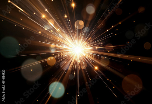 Optical bright streak Flare, Radiant lens glow on dark background, Glowing overlay illustration