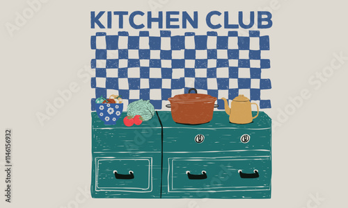 Kitchen club artwork. Holiday special recipes artwork for t shirt print, poster, sticker, background and other uses. Fresh start your day. Kitchen room abstract art.