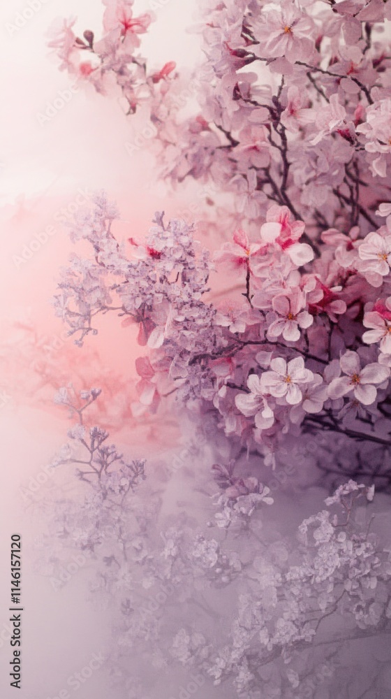 Dreamy Pastel Pink Cherry Blossoms in Soft Focus: A Serene Springtime Floral Image Dreamy Pastel Pink Cherry Blossoms in Soft Focus: A Serene Springtime Floral Image