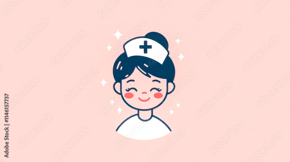 Smiling nurse with white hat and uniform on pink background Smiling nurse with white hat and uniform on pink background