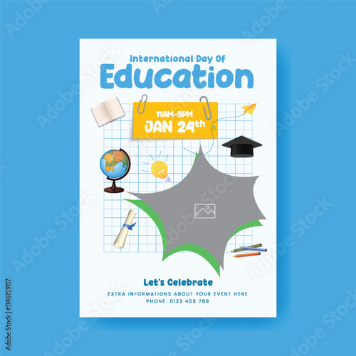 international day of education print flyer or poster template, education and school admission flyer or poster design,  online learning course poster, educational background for brochure cover design