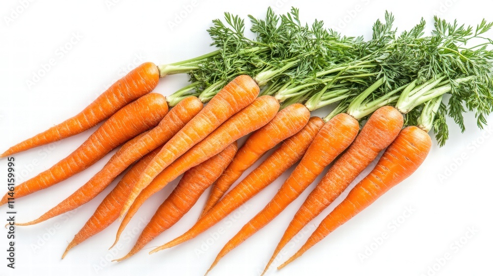 Fresh Vibrant Carrots with Green Tops Isolated on White Background Perfect for Nutritional, Culinary, or Gardening Themes in Stock Photography Fresh Vibrant Carrots with Green Tops Isolated on White Background Perfect for Nutritional, Culinary, or Gardening Themes in Stock Photography