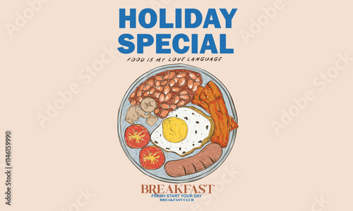 Food is my love language. Breakfast artwork. Holiday special recipes artwork for t shirt print, poster, sticker, background and other uses. Fresh start your day. Morning food poster design.