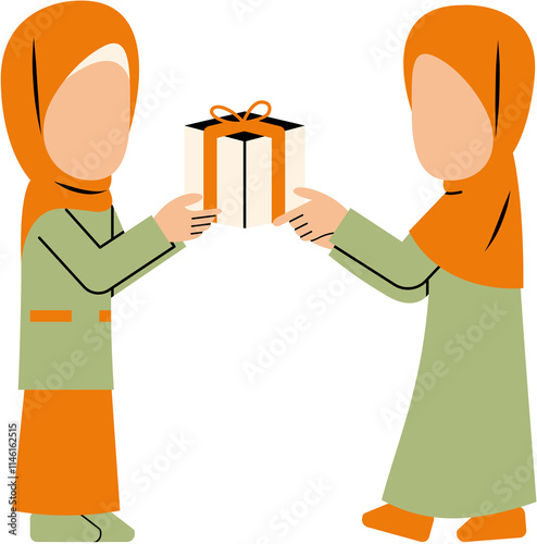 Hijab Girls Exchanging A Gift