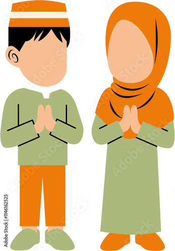 Muslim Boy And Muslim Girl Greeting For Eid