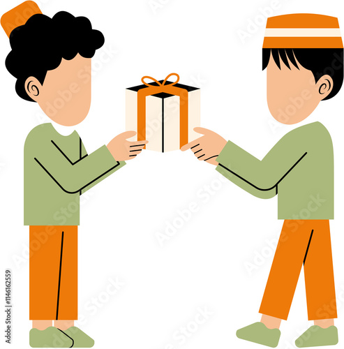 Muslim Boys Exchanging A Gift
