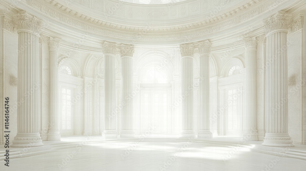 Elegant and Minimalist Interior Space with White Columns and Soft Light Creating a Serene Atmosphere for Inspiration and Creativity Elegant and Minimalist Interior Space with White Columns and Soft Light Creating a Serene Atmosphere for Inspiration and Creativity