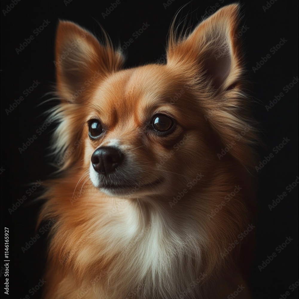 Elegant long-haired chihuahua portrait in soft lighting Elegant long-haired chihuahua portrait in soft lighting