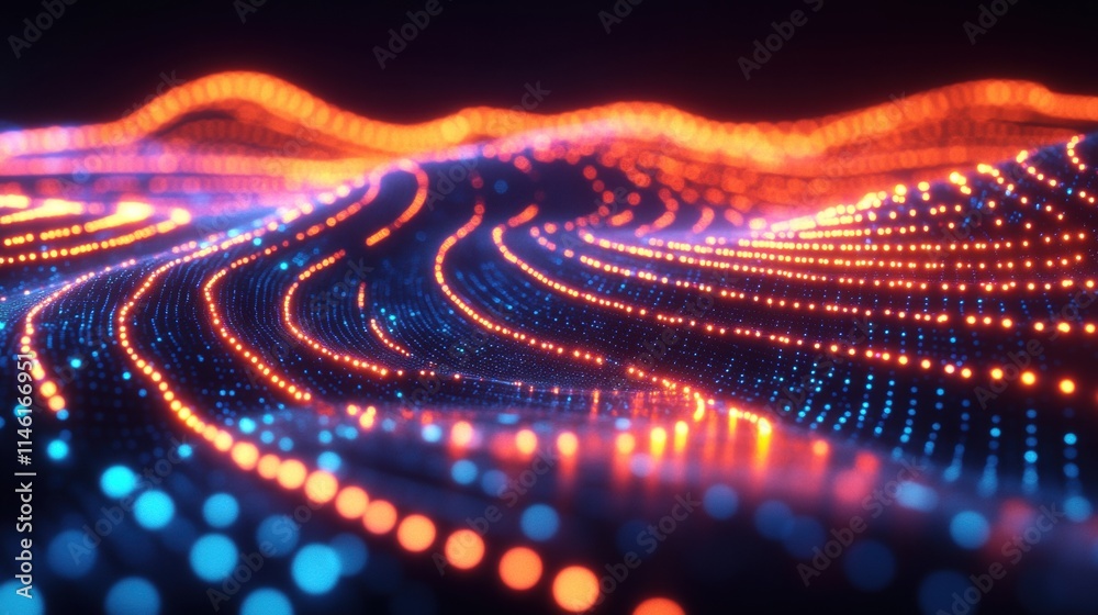 Vibrant Abstract Waves of Light in Orange and Blue Colors Creating a Dynamic and Fluid Visual Representation of Digital Data and Energy Flow Vibrant Abstract Waves of Light in Orange and Blue Colors Creating a Dynamic and Fluid Visual Representation of Digital Data and Energy Flow
