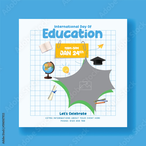 Modern education social media post banner ad template for International Day of Education square flyer, suitable for back to school admission, online learning course social media post design