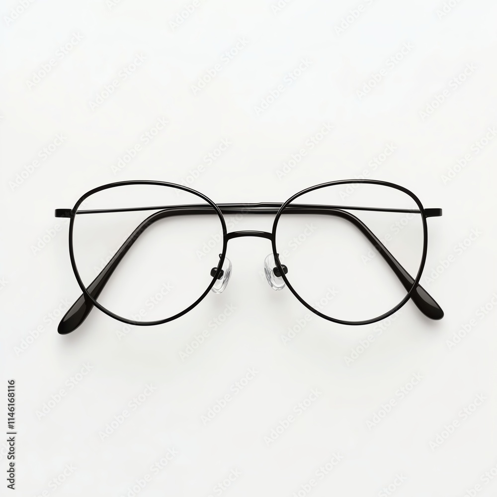 A minimalist pair of black wireframe glasses displayed against a white background, showcasing a stylish and contemporary design. A minimalist pair of black wireframe glasses displayed against a white background, showcasing a stylish and contemporary design.