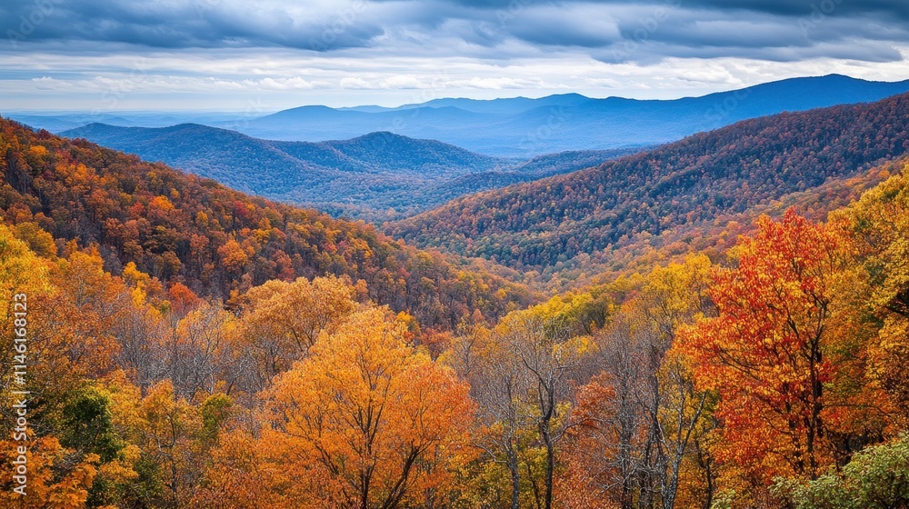 Majestic mountain landscape featuring autumn colors and tranquil lake under dramatic skies Majestic mountain landscape featuring autumn colors and tranquil lake under dramatic skies