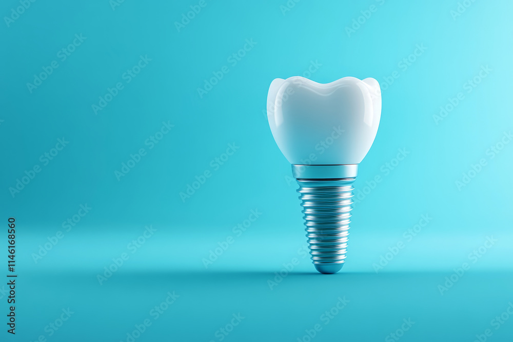 Dental implant with ceramic crown on white blue background Dental implant with ceramic crown on white blue background
