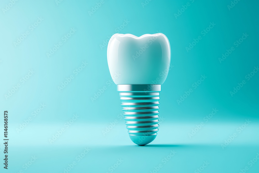 Dental implant with ceramic crown on white blue background Dental implant with ceramic crown on white blue background