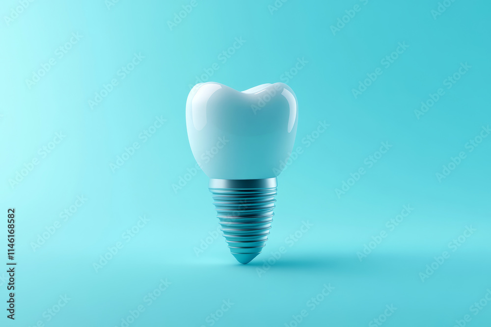 Dental implant with ceramic crown on white blue background Dental implant with ceramic crown on white blue background