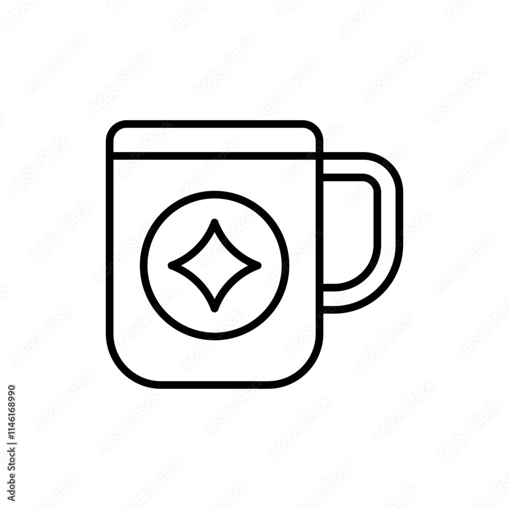Promotional mug outline icons, minimalist vector illustration ,simple transparent graphic element .Isolated on white background