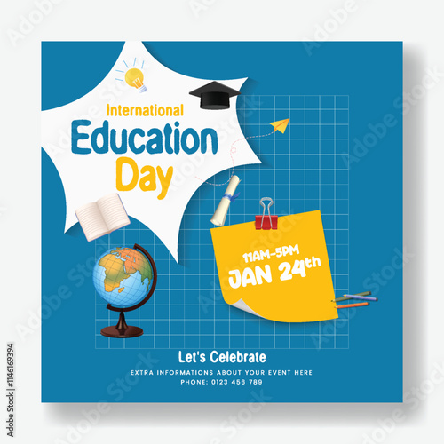 Creative educational social media posts template design for international day of education, back to school social media post banner, kindergarten, online language learning social media post and flyer