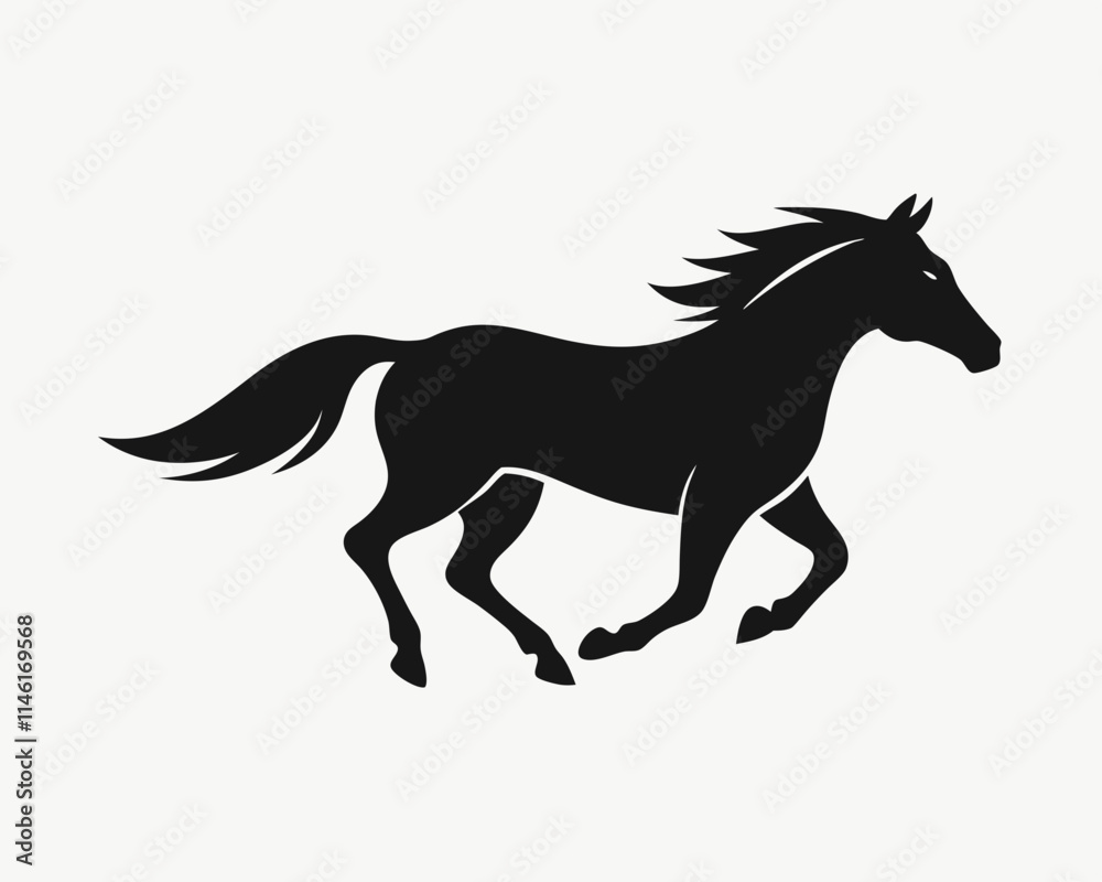 Elegant Black Silhouette of a Running Horse - Minimalist Artwork Elegant Black Silhouette of a Running Horse - Minimalist Artwork
