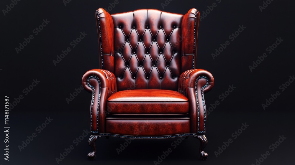 Elegant Red Leather Armchair with High Back and Button-Tufted Design, Perfect for Classic and Modern Interior Styles, Ideal for Living Room or Reading Nook Elegant Red Leather Armchair with High Back and Button-Tufted Design, Perfect for Classic and Modern Interior Styles, Ideal for Living Room or Reading Nook