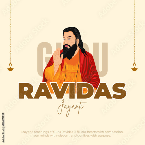 Happy Guru Ravidas Jayanti Post. Birth Anniversary of Sant Ravidas Celebration. Minimal and Modern Poster of Guru Ravidas Vector Illustration