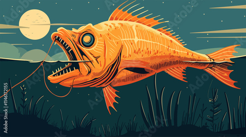 Deep Sea Angler Fish Flat Vector Illustration photo