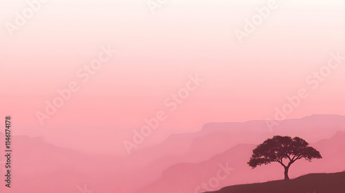 Pink Sunset Landscape Illustration
