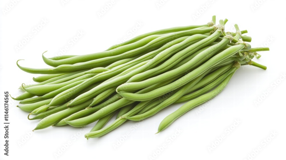 Fresh Green Bean Bundle with Long, Crisp Pods on a White Background Ideal for Culinary and Nutritional Presentations, Vegan and Organic Recipe Inspirations Fresh Green Bean Bundle with Long, Crisp Pods on a White Background Ideal for Culinary and Nutritional Presentations, Vegan and Organic Recipe Inspirations