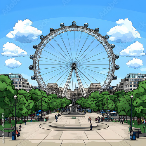London Ferris Wheel Illustration