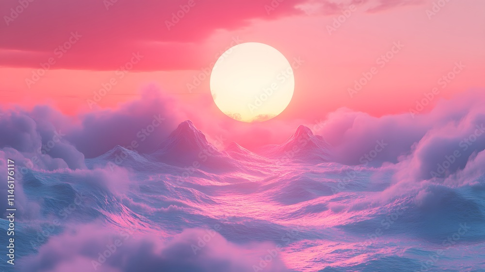 Vibrant Sunset Over Serene Ocean Landscape - 3D Artwork Vibrant Sunset Over Serene Ocean Landscape - 3D Artwork