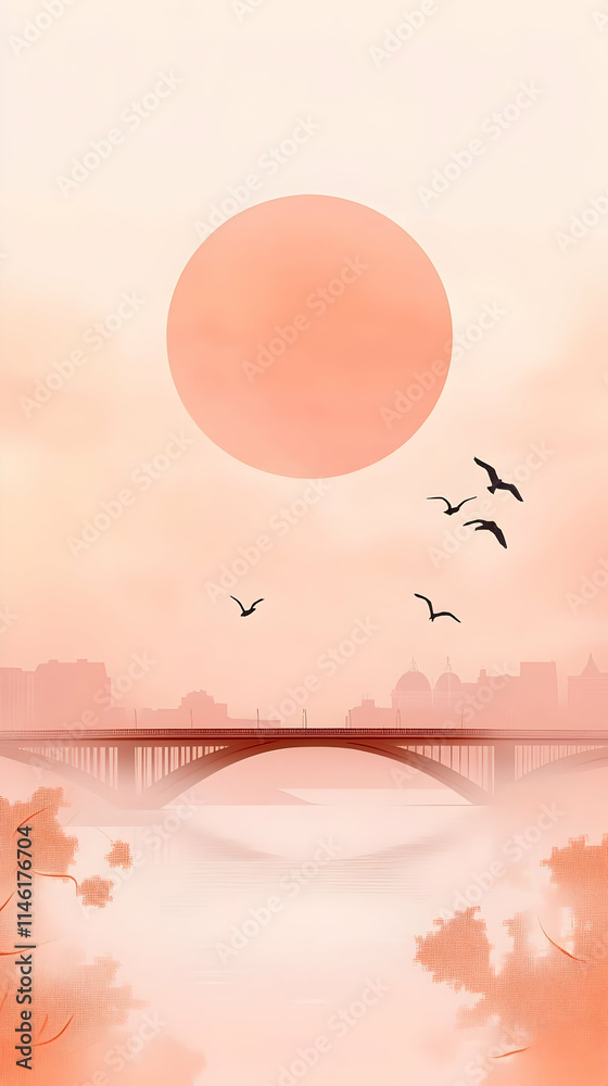 City Bridge Sunrise Illustration City Bridge Sunrise Illustration