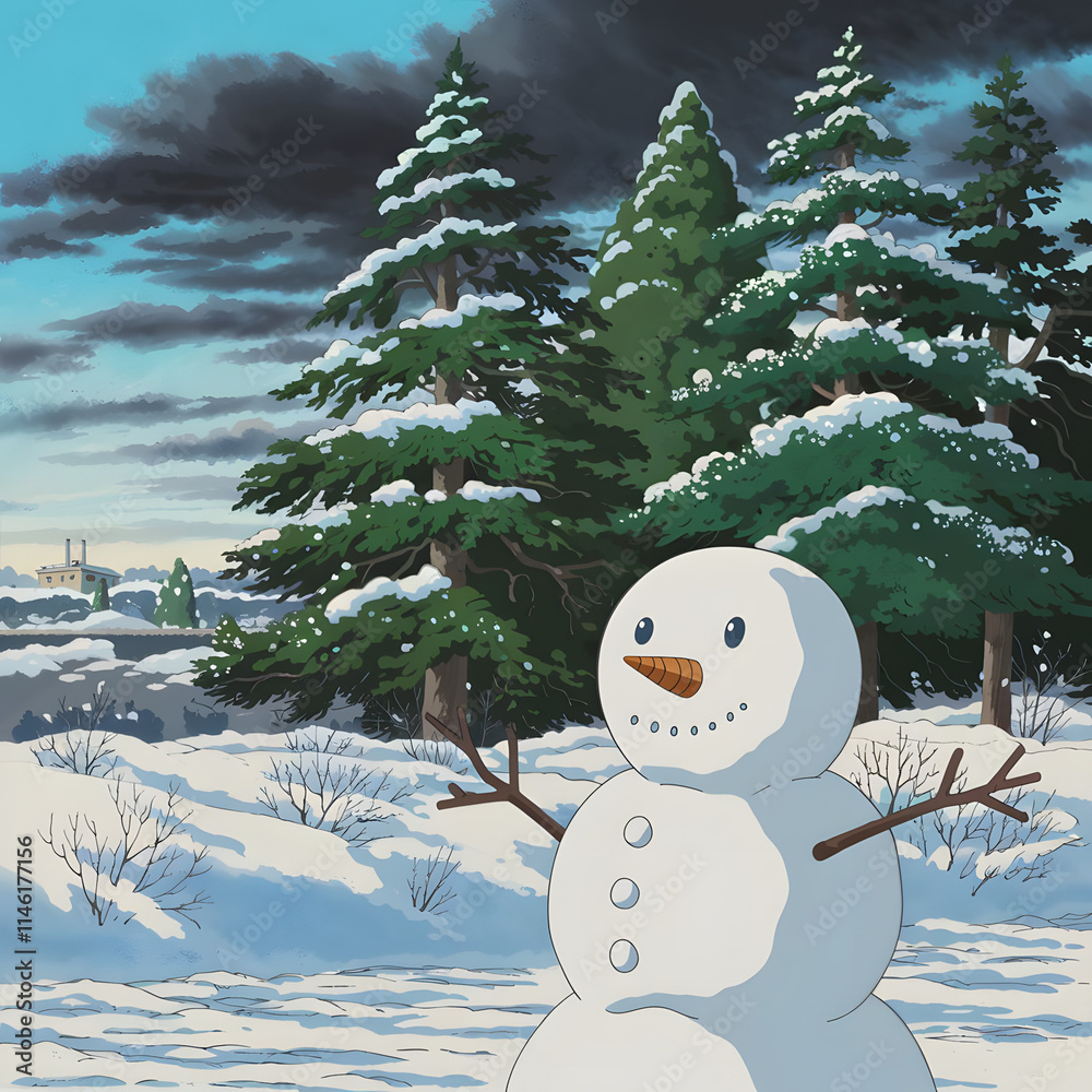 Fototapeta premium snowman in the forest