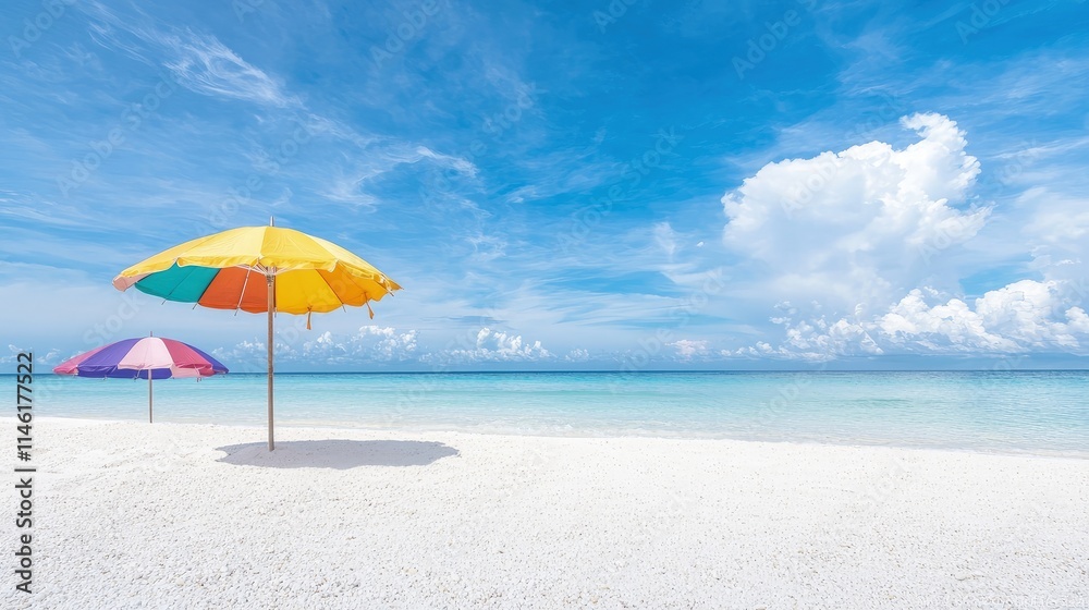 Colorful beach umbrellas on a sunny beach. Colorful beach umbrellas on a sunny beach.