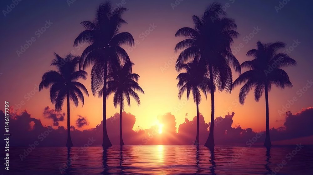 Sunset Palm Silhouette Illustration Sunset Palm Silhouette Illustration