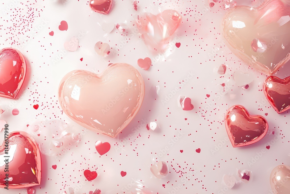 valentine pattern of glass pale soft pink and pink hearts with confetti valentine pattern of glass pale soft pink and pink hearts with confetti