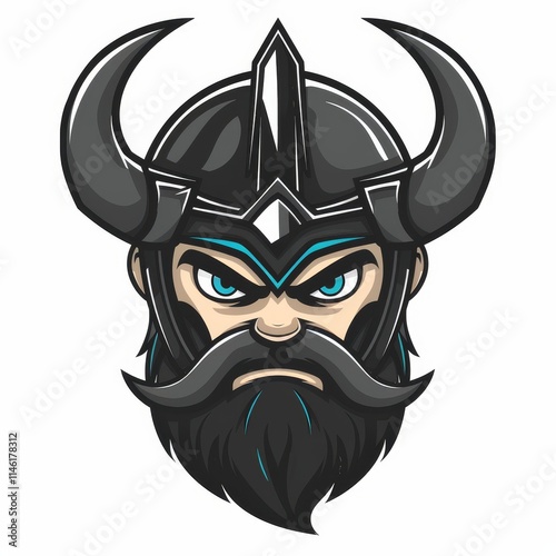 A fierce warrior with a horned helmet and a serious expression.