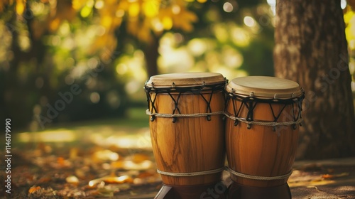 Bongos. Playful Drum Tone in Orchestra Music School amid Forest Setting photo