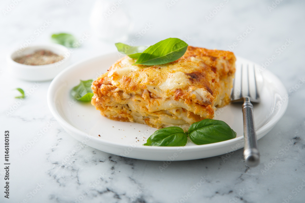 Homemade meatless lasagna with basil Homemade meatless lasagna with basil