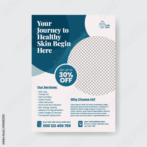 Dermatology skin care consultation editable print flyer or poster template, suitable for beauty salon leaflet and vertical poster or flyer design design