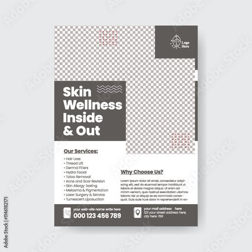 Dermatology skin care consultation editable print flyer or poster template, suitable for beauty salon leaflet and vertical poster or flyer design design
