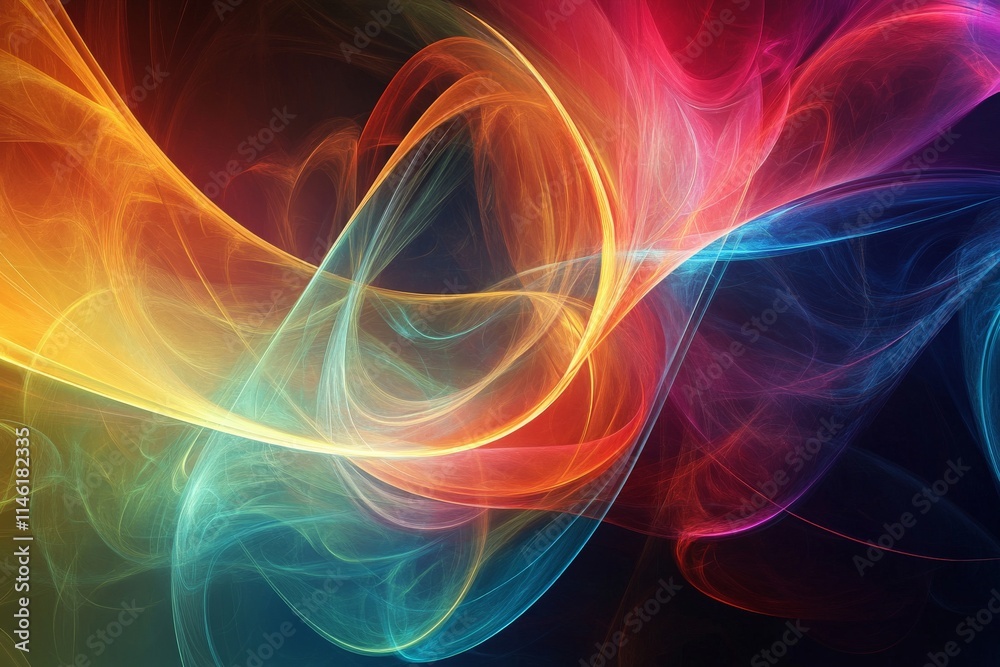 Vibrant multicolored waves intertwine in dynamic motion, showcasing a spectrum of hues and energetic flow in a captivating and abstract digital representation. Vibrant multicolored waves intertwine in dynamic motion, showcasing a spectrum of hues and energetic flow in a captivating and abstract digital representation.