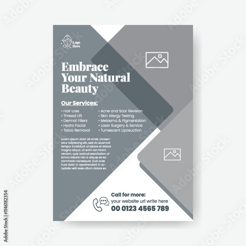 Editable print flyer or poster design for Skin care treatment and beauty cosmetics products sale flyer or poster template, suitable for Dermatology and skin care consultation leaflet brochure cover