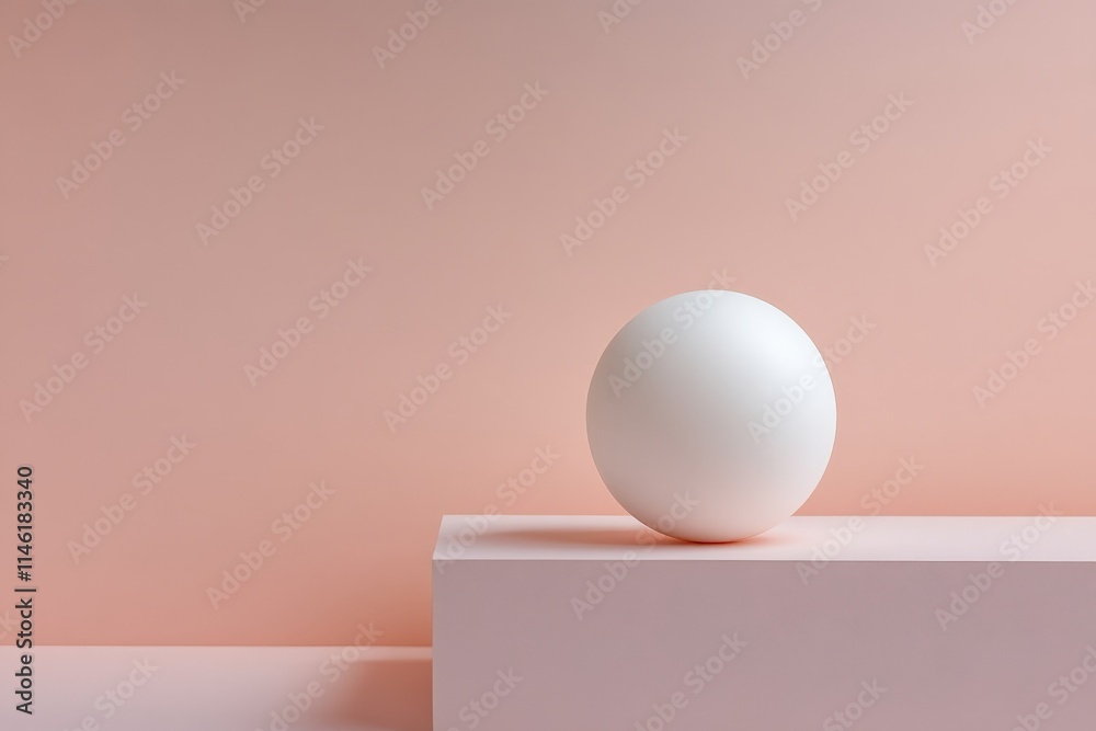 A white sphere gracefully positioned on a soft pink pedestal, highlighting elegance and simplicity in a tasteful minimalist composition. A white sphere gracefully positioned on a soft pink pedestal, highlighting elegance and simplicity in a tasteful minimalist composition.