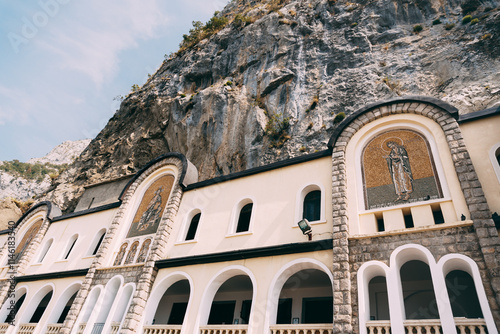 Walls with arched passages of the Ostrog monastery. Montenegro photo