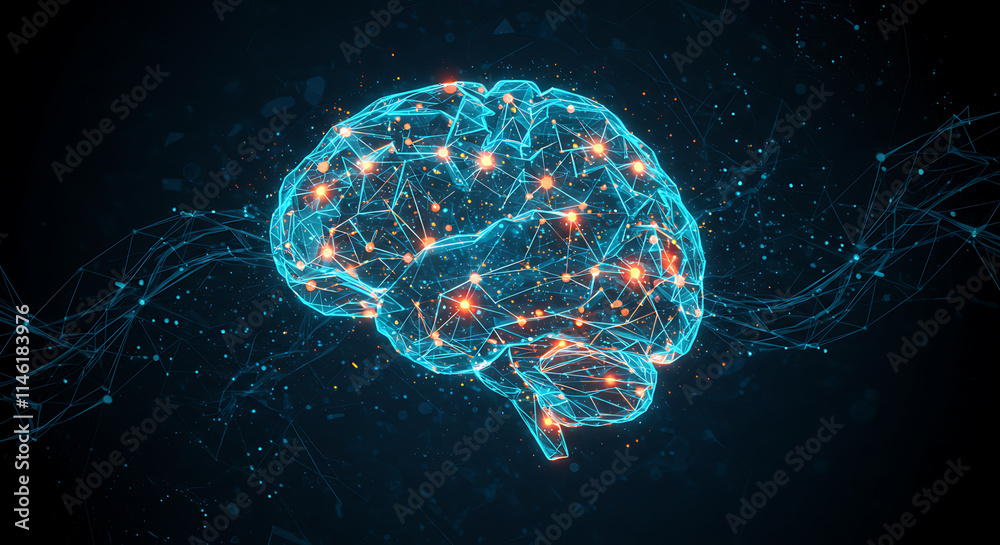 Naklejka premium Abstract Glowing Brain Neural Network AI Technology Concept